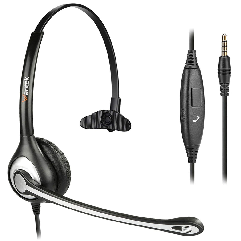 [Australia - AusPower] - Wantek Cell Phone Headset Mono with Noise Canceling Mic, Wired Computer Headphone for iPhone Samsung Huawei HTC LG ZTE BlackBerry Smartphones and Laptop PC Mac Tablet with 3.5mm Jack(F600J35) Monaural F600J35 