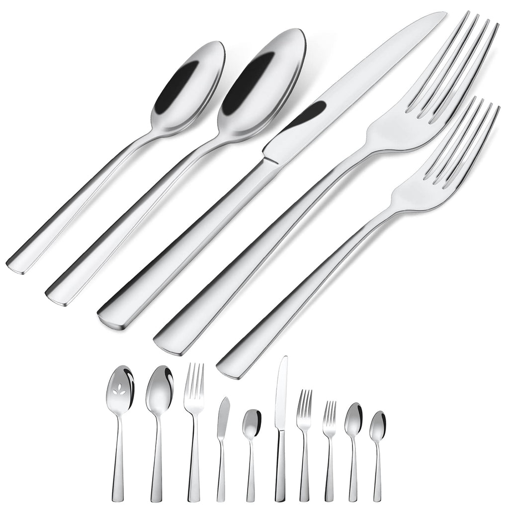 [Australia - AusPower] - 45-Piece Silverware Flatware Cutlery Set in Ergonomic Design Size and Weight, Durable Stainless Steel Tableware Service for 8, Dishwasher Safe 45 Piece 