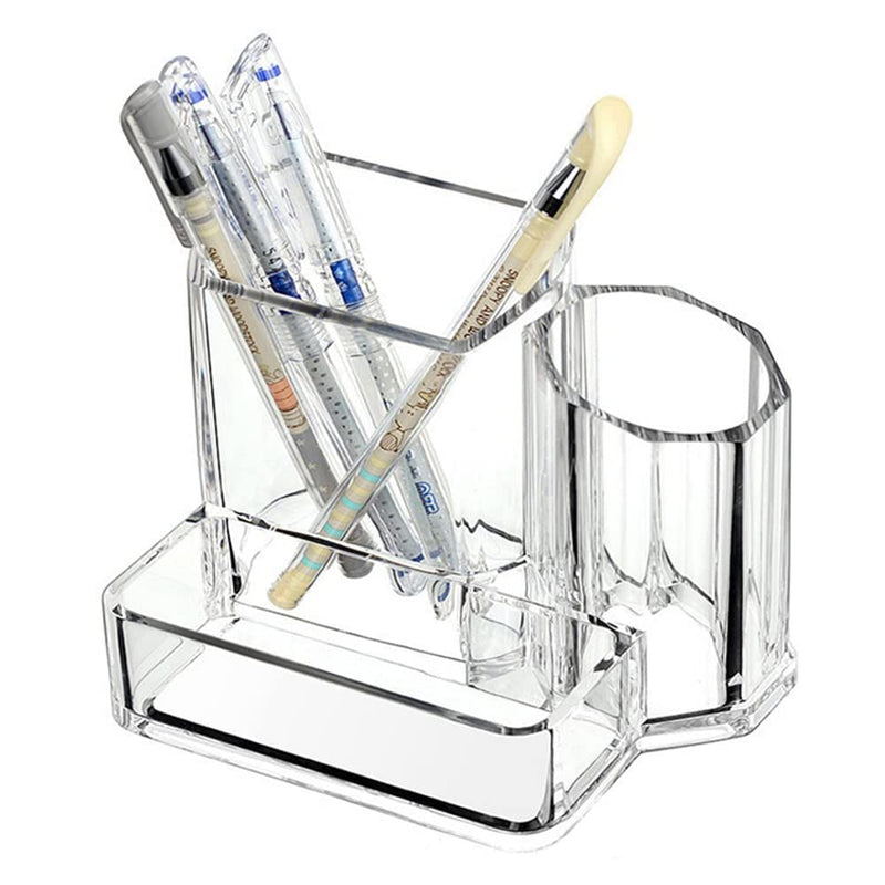 [Australia - AusPower] - Sooyee Acrylic Desk Supplies Organizer Holder, 3 Compartments Office Desktop Caddy, Multi-function Pen Pencil Cup Phone Remote Control Stationery Storage Box for Home, School, Classroom (5.1 x 3.74 x 4.1, Clear) 5.1 x 3.74 x 4.1 