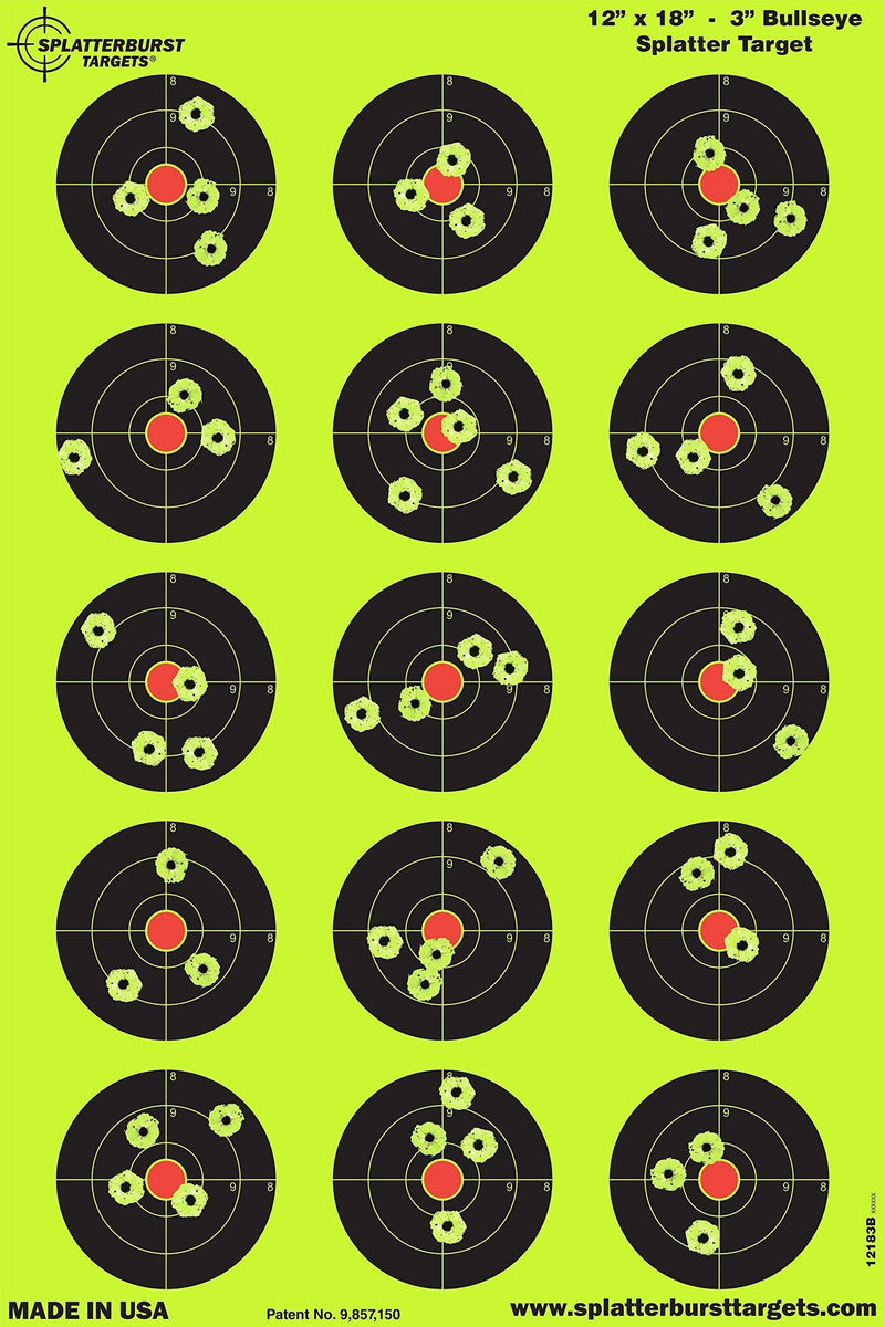 [Australia - AusPower] - Splatterburst Targets - 12 x18 inch - 3 inch Bullseye Splatter Target - Easily See Your Shots Burst Bright Fluorescent Yellow Upon Impact - Made in The USA 