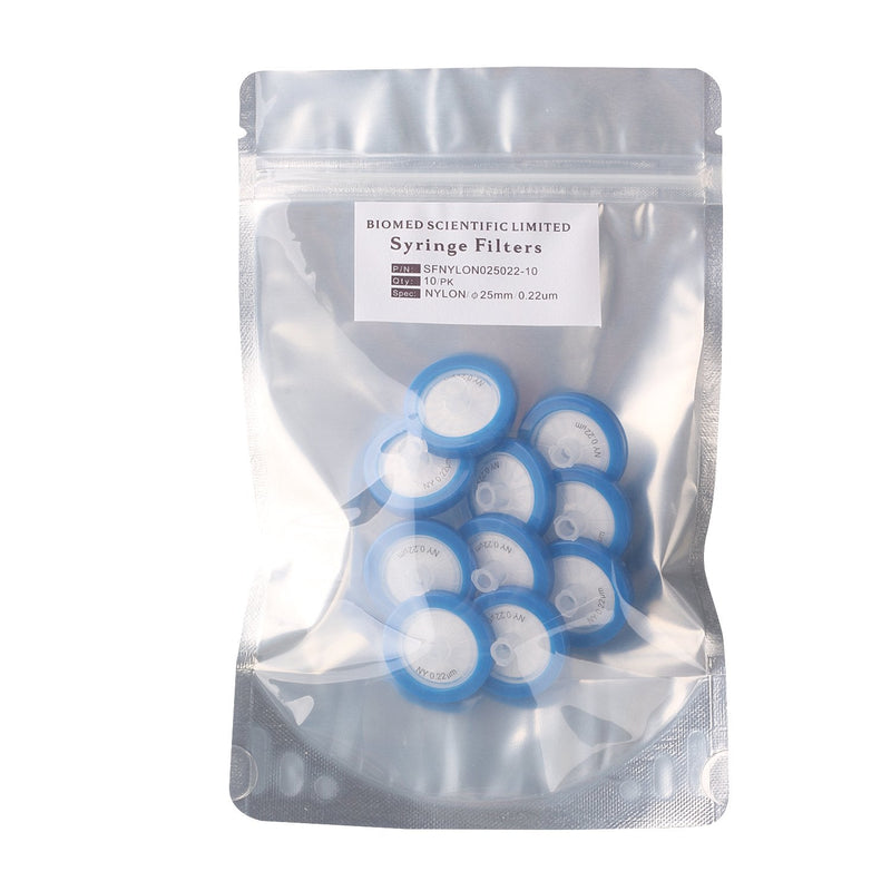 [Australia - AusPower] - Syringe Filters Nylon 25mm Diameter 0.22 um Pore Size Non Sterile Pack of 10 by Biomed Scientific Nylon 25mm 0.22μm 10pcs 