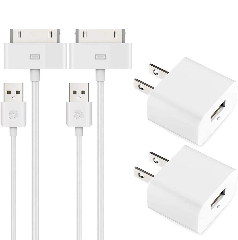 [Australia - AusPower] - ESK (TM) Certified 6 Feet 30 Pin USB Charging Cable with 5W USB Power Adapter for for iPhone 4/4s, iPhone 3G/3GS, iPad 1/2/3, iPod touch 1/2/3/4 (2 Pack) 