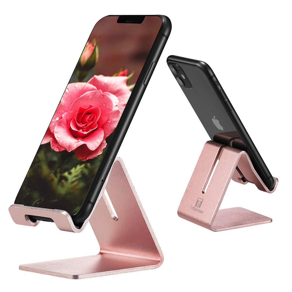 [Australia - AusPower] - Cell Phone Stand Holder - ToBeoneer Aluminum Desktop Solid Portable Universal Desk Stand Compatible with All Mobile Smart Phone Huawei iPhone X 8 7 6 Plus 5 Ipad Mini Tablet Office Decor (Rose Gold) Rose Gold 