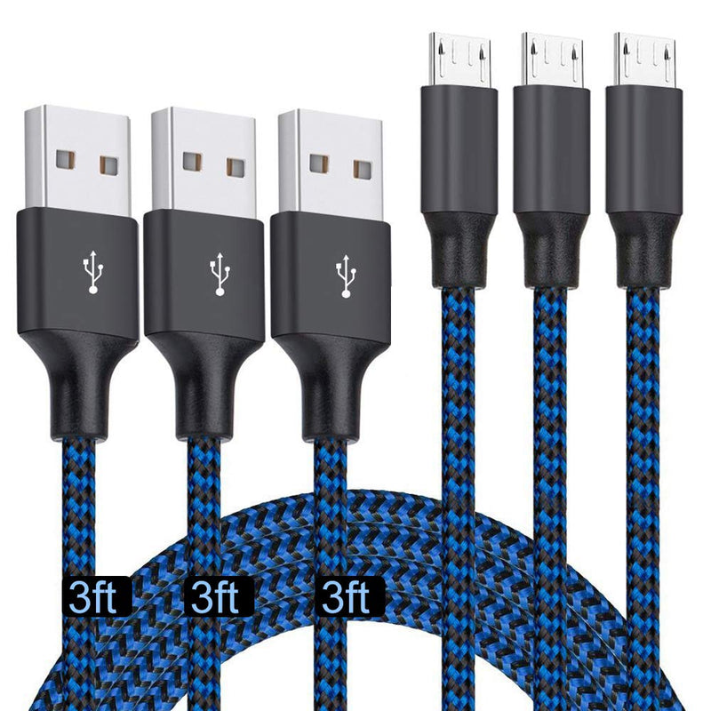 [Australia - AusPower] - Micro USB Cable 3ft, 3Pack 3FT Nylon Braided High Speed Micro USB Charging and Sync Cables Android Charger Cord Compatible Samsung Galaxy S7 Edge/S6/S5/S4,Note 5/4/3,LG,Tablet and More(Blue) Blue 