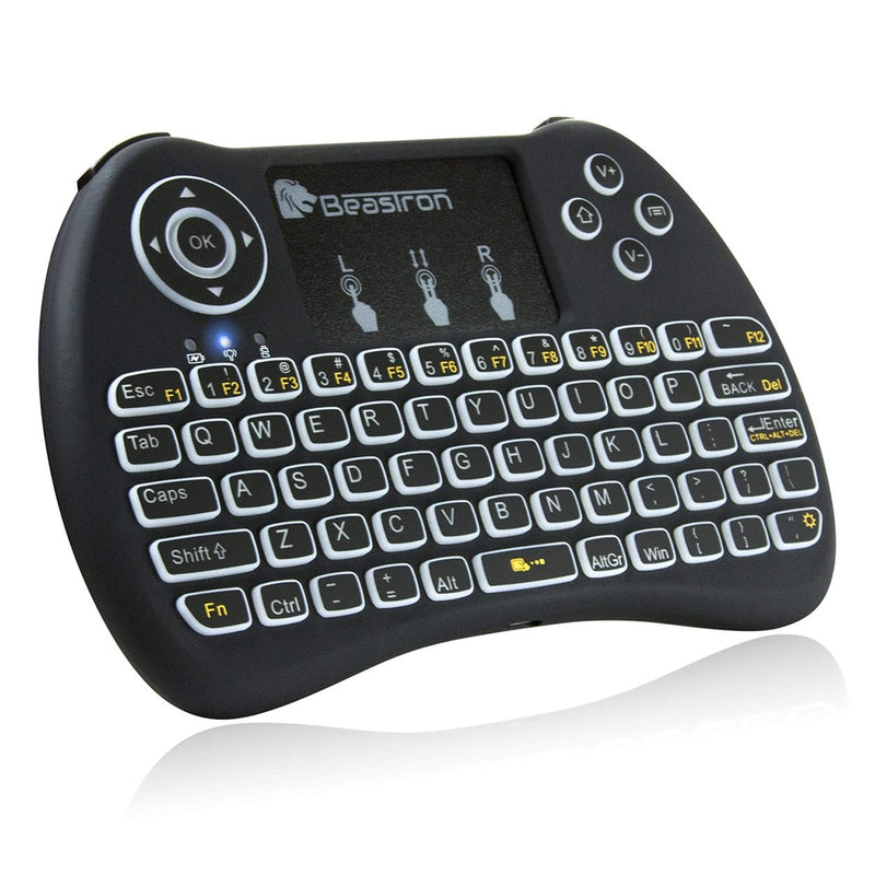 [Australia - AusPower] - Beastron 2.4G Mini Wireless Keyboard with Touchpad＆QWERTY Keyboard, Backlit Portable Keyboard Wireless with Remote Control for Laptop,PC,Tablets,Pad,Google Android TV,Xbox,PS3/4 .Black 