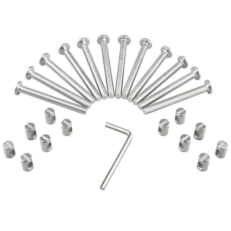 [Australia - AusPower] - M6 Barrel Bolt Nuts Kit Including M6 x 2.48 inch Barrel Bolts, M6 x 0.49inch Barrel Nuts and 1 x Allen Key, 12 Set for Furniture, Cots, Beds, Crib and Chairs 