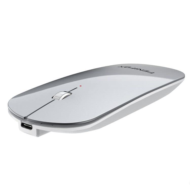 [Australia - AusPower] - Bluetooth Mouse, FENIFOX Slim Mini Portable Flat Travel Wireless Mouse Rechargeable Quiet Ultra-Thin Mice Compatible with Laptop,Tablet,Notebook,PC (Silver and White) Silver 