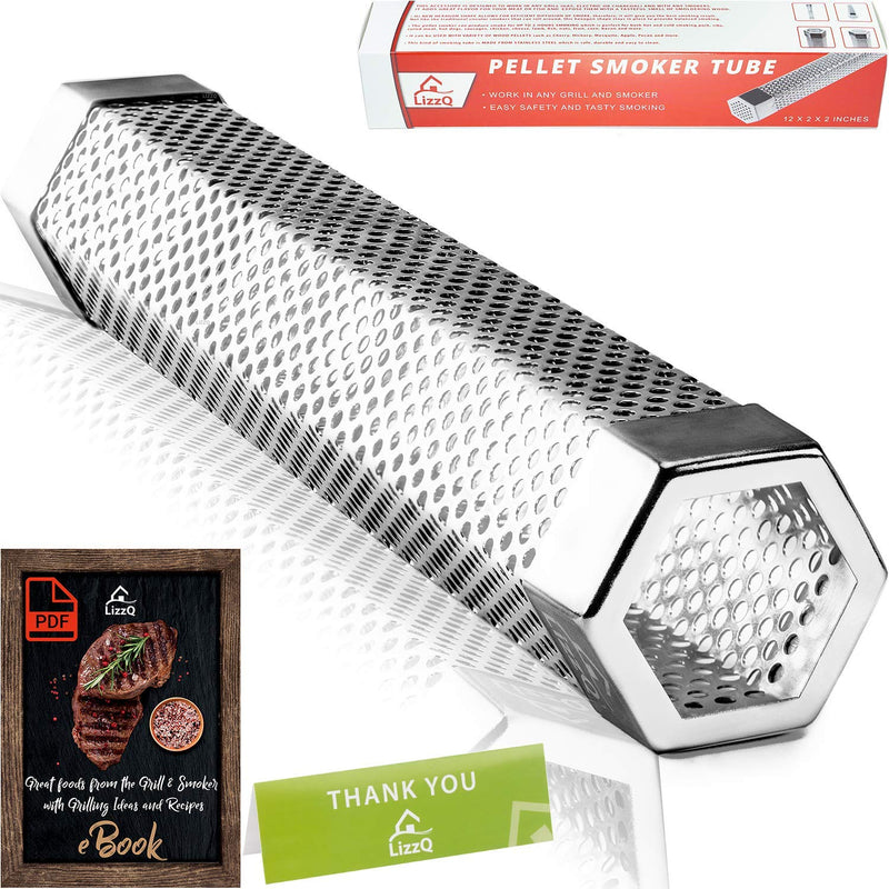 [Australia - AusPower] - LIZZQ Premium Pellet Smoker Tube 12 inches - 5 Hours of Billowing Smoke - for Any Grill or Smoker, Hot or Cold Smoking - An Easy and Safe Way to Provide Smoking - Free eBook Grilling Ideas and Recipes 