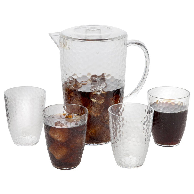 [Australia - AusPower] - Home-X - Plastic Pitcher Set with Hammered Design, 64 oz Pitcher and 4 Matching Tumblers, Perfect Kitchenware Gift for Dinner Parties, Barbecues, Celebrations and Friendly Get-Togethers 