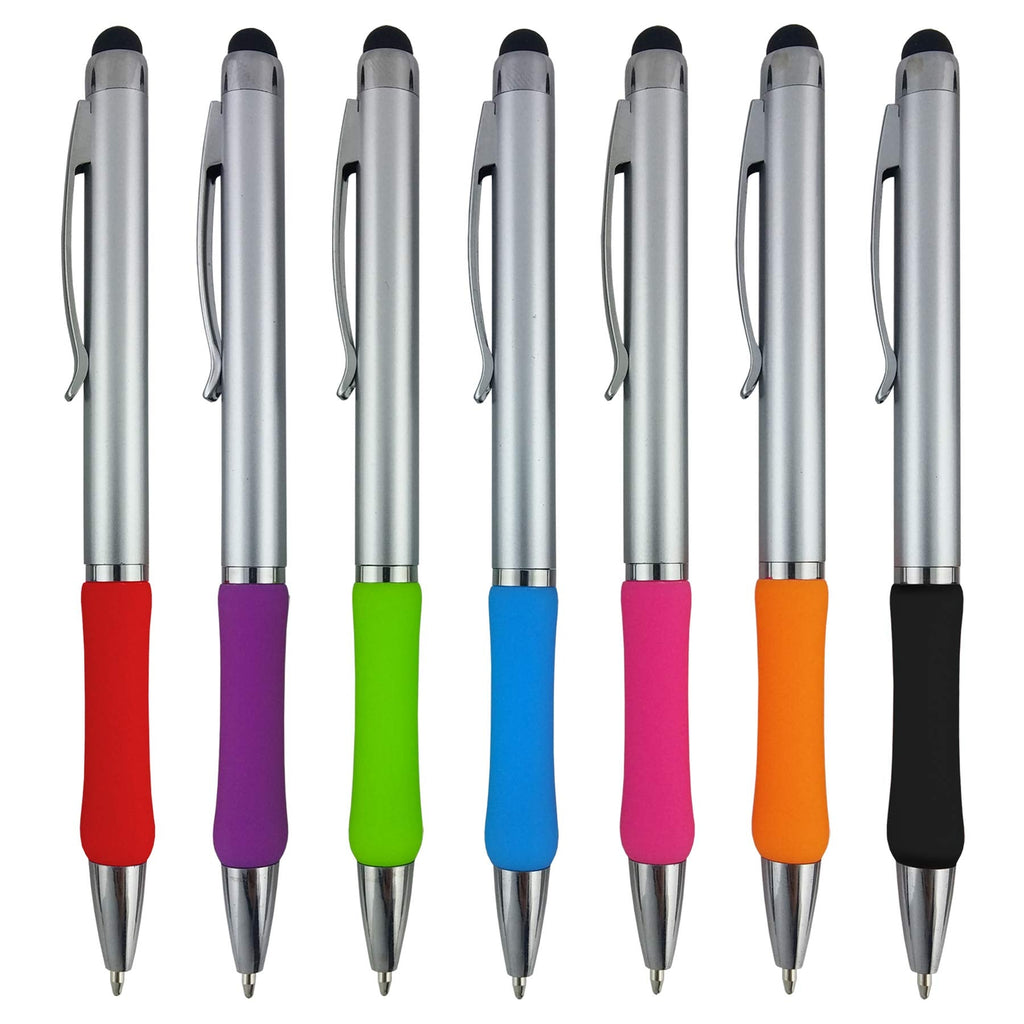 [Australia - AusPower] - Stylus Pens - 2 in 1 Touch Screen & Writing Pen, Sensitive Stylus Tip - for Your iPad, iPhone, Kindle, Nook, Samsung Galaxy & More - Assorted Grip Colors,Black Ink, 7 Pack Colored Rubber Grip 