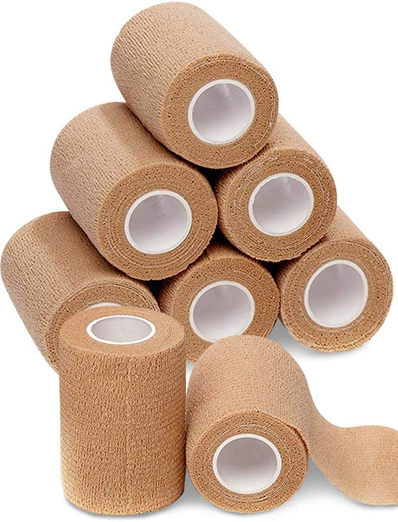 [Australia - AusPower] - 4-Inch Wide Self Adherent Cohesive Wrap Bandages (8 Pack Bundle), 5 Yards Self Adhesive Non Woven Bandage Tape Rolls, Brown Athletic Tape for Wrist, Ankle, Hand, Leg, Medical Stretch Wrap 8 Pack 
