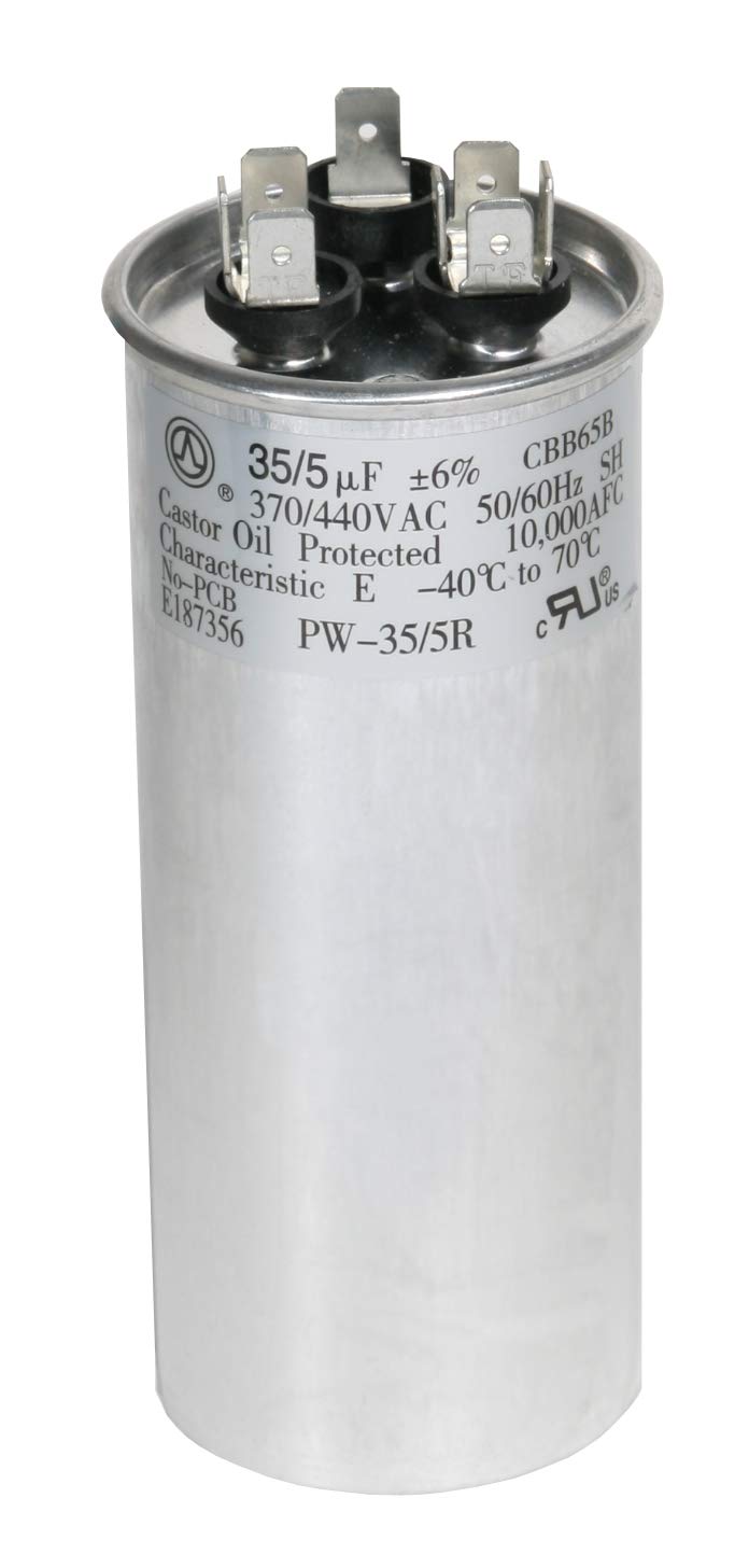 [Australia - AusPower] - PowerWell 35 + 5 MFD uf 370 VAC or 440 Volt Dual Run Round Capacitor PW-35/5/R for Condenser Straight Cool or Heat Pump Air Conditioner 35/5 Micro Farad – Guaranteed to Last 5 Years 