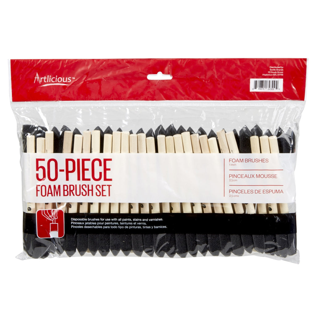 [Australia - AusPower] - Artlicious Foam Brush Set - Pack of 50 Disposable, 1-inch Sponge Paint Brushes for Acrylic Painting, Staining, Varnishes & DIY Craft Projects - Art Supplies﻿ One Inch - 50 Pack 