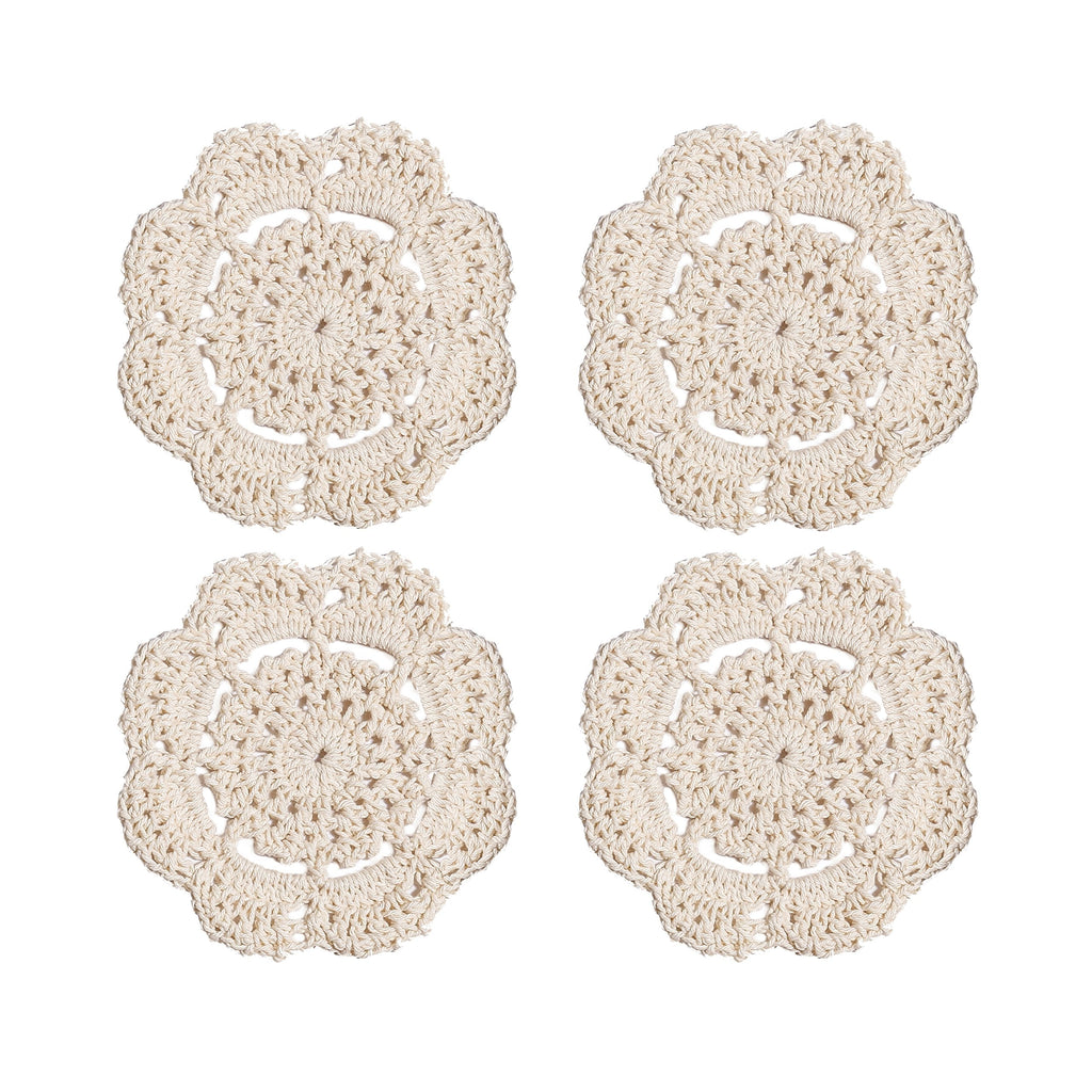 [Australia - AusPower] - Phantomon Doilies Crochet Cotton Lace Round Handmade Coasters Small Doilies Cloth 4 Inch, Pack of 4 (Beige) Beige 