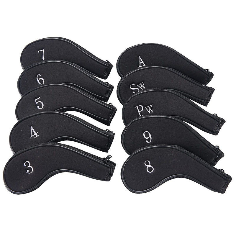 [Australia - AusPower] - Sword &Shield sports Neoprene Zipper Golf Club Iron Head Covers Iron Covers 10pcs/Set Black&Black 