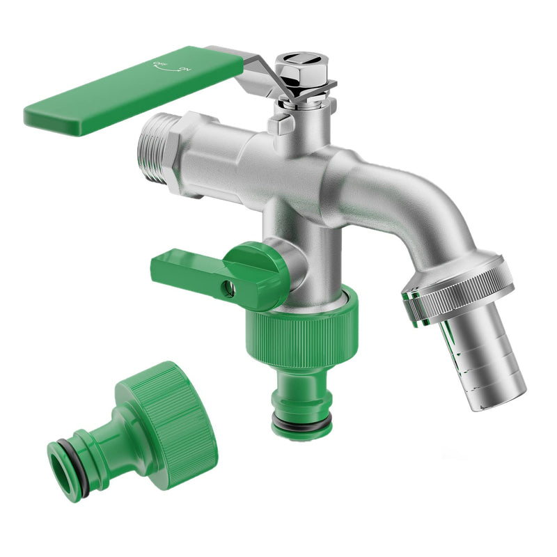[Australia - AusPower] - Double tap with Outlet Valve | 1/2-inch Water Connection, Lever Type | with Two Individually Lockable 3/4-inch outlets and a Garden Hose Connector 2 x Tap Adapter 