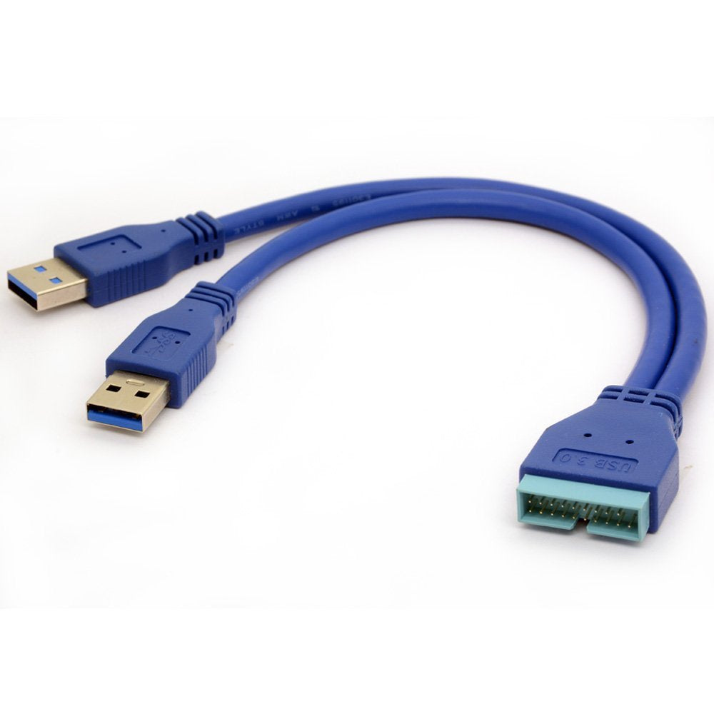 [Australia - AusPower] - Dual USB 3.0 Type A to 20 Pin Header Cable Super Speed 5Gbp/s Data Sygn Transmission Adapters Male Y Connectors Slot for Computer Motherboards 
