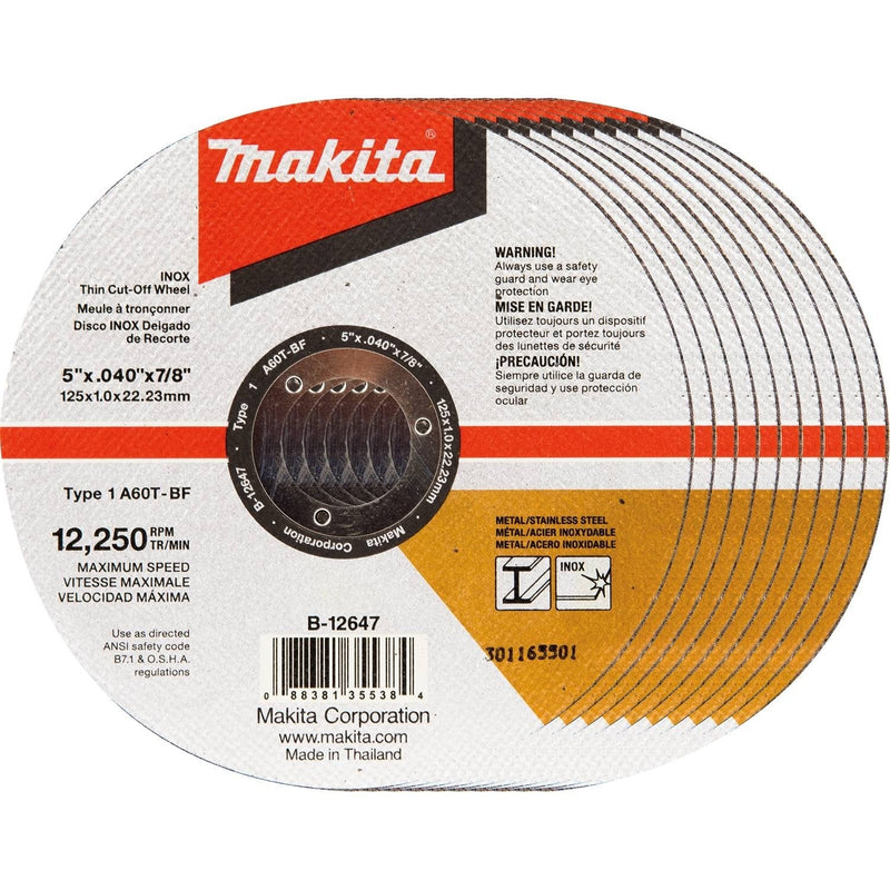 [Australia - AusPower] - Makita B-12647-10 5" x .040" x 7/8" INOX Thin Cut-Off Wheel, 10/Pk 