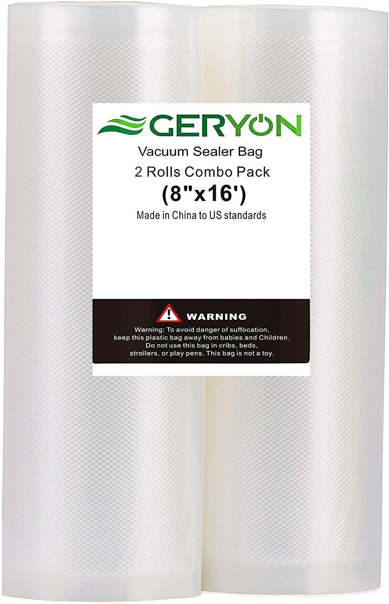 [Australia - AusPower] - GERYON Vacuum Sealer Bags, Vacuum Sealer Rolls for All Food Vacuum Sealer Machines, 2 Pack 8" x 16' 1-8x16ft roll 