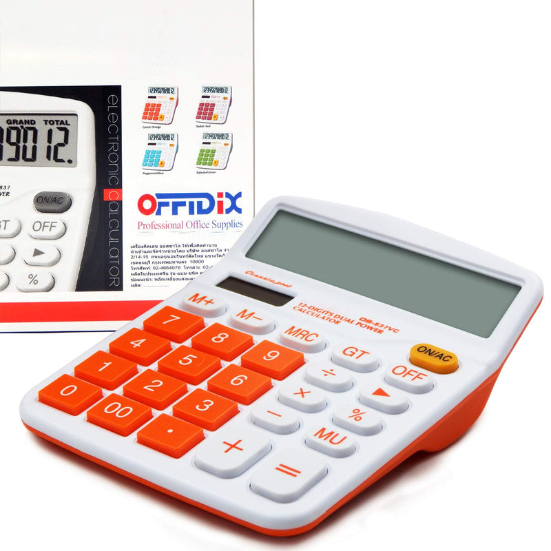 [Australia - AusPower] - OFFIDIX Office Desk Calculator, Solar and Battery Dual Power Electronic Calculator Portable 12 Digit Large LCD Display Desktop Calculator,Handheld for Daily and Basic Office(Orange) Orange 