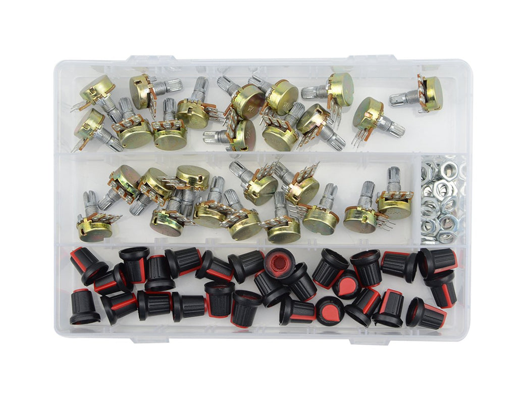 [Australia - AusPower] - WMYCONGCONG 27 PCS B1K B1K B2K B5K B10K B20K B50K B100K B500K B1M Ohm Potentiometer Assortment Kit Knurled Shaft Linear Rotary Taper Potentiometer Kit with Cap 