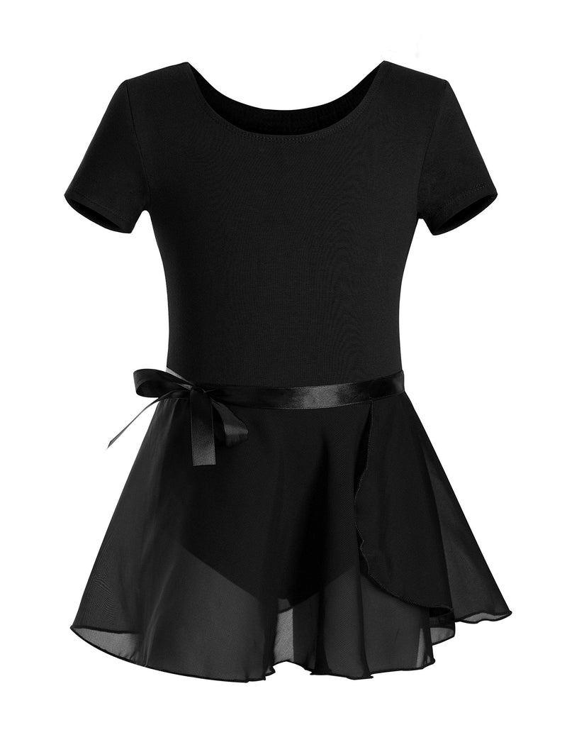 [Australia - AusPower] - DANSHOW Girls Short Sleeve Leotard with Skirt Kids Dance Ballet Tutu Dresses 6-8 Years Black 