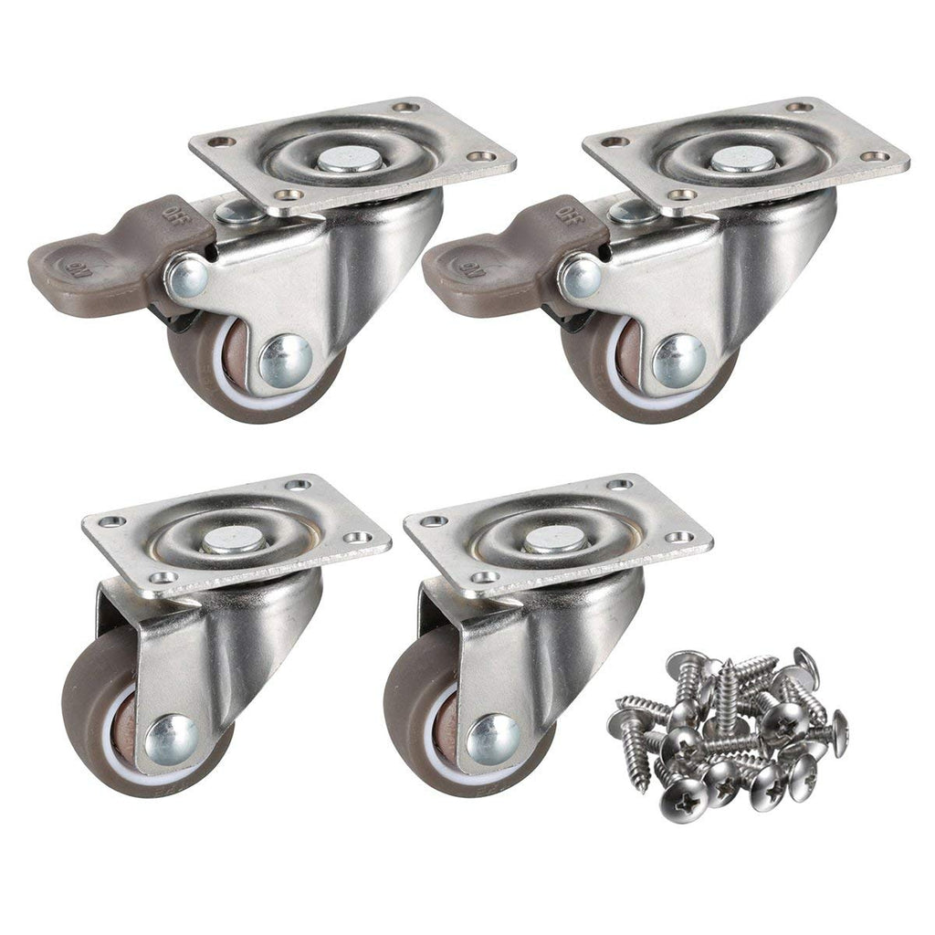 [Australia - AusPower] - bayite 4 Pack 1" Low Profile Casters Wheels Soft Rubber Swivel Caster with 360 Degree Top Plate 100 lb Total Capacity for Set of 4 (2 with Brakes & 2 Without) 