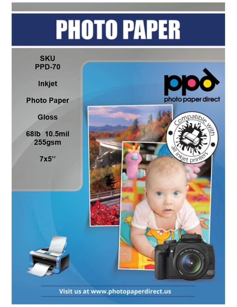 [Australia - AusPower] - PPD 100 Sheets 5x7 Glossy Photo Paper For Inkjet Super Premium 68lbs 255gsm 10.5mil Professional Photographer Grade Instant Dry Fade and Water Resistant (PPD-70-50) Glossy Finish 