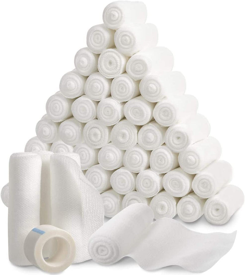 [Australia - AusPower] - Gauze Bandage Roll with Tape (Pack of 48) - 4 Inch by 4 Yards Rolled Gauze Wrap - White Gauze Rolls - Breathable Gauze Wrap Used for First Aid Wound Care & Medical Supplies 4 Inch 48 Pack 