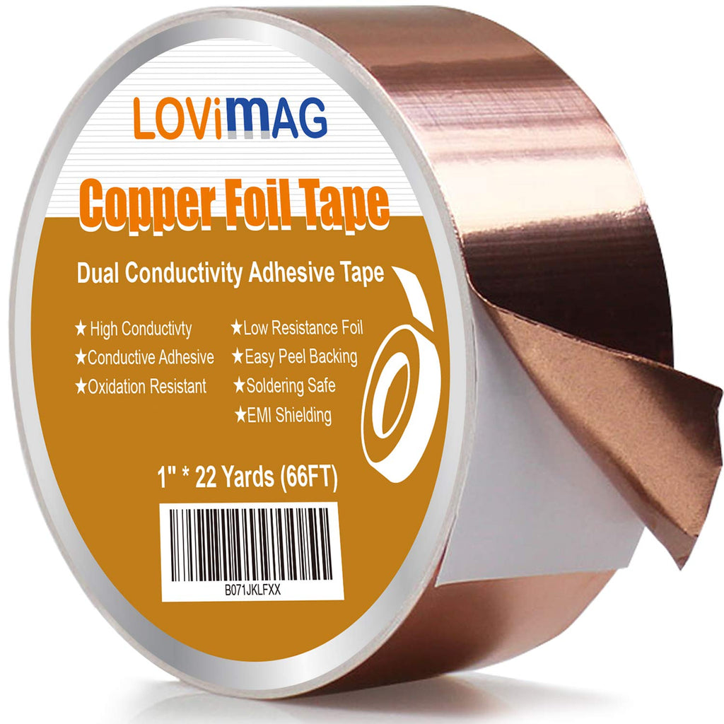 [Australia - AusPower] - LOVIMAG Copper Foil Tape (1inch X 66 FT) with Conductive Adhesive for Guitar and EMI Shielding, Crafts, Electrical Repairs, Grounding 1inch X 66 FT 