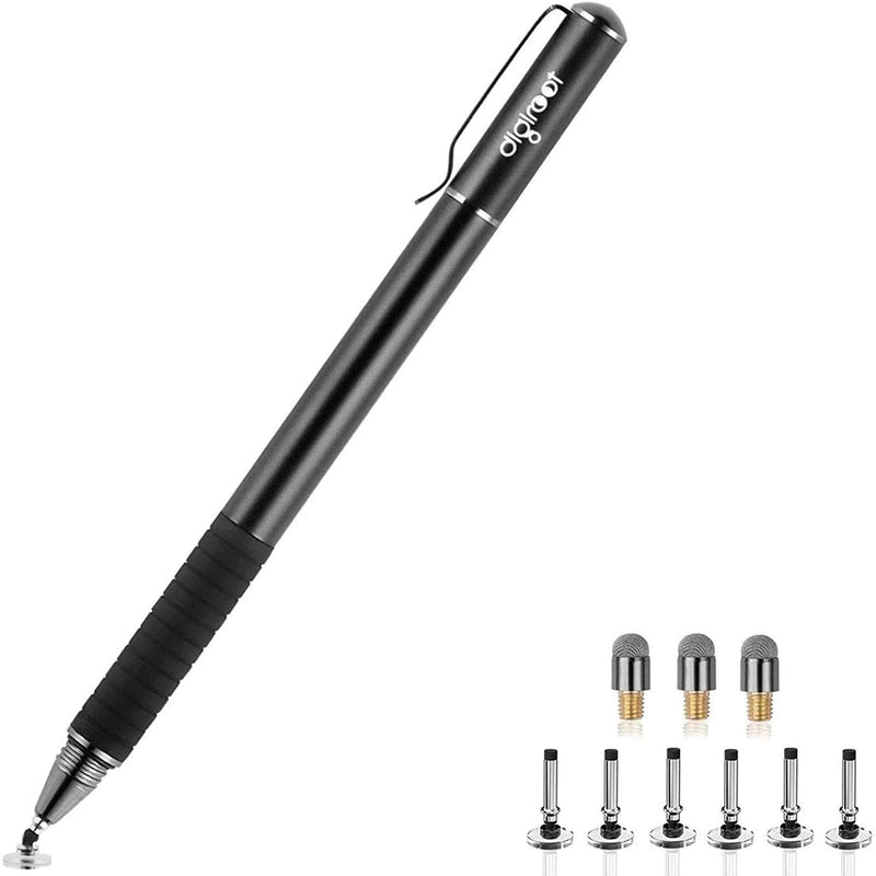 [Australia - AusPower] - digiroot Universal Stylus,[2-in-1] Disc Stylus Pen Touch Screen Pens for All Touch Screens Cell phones, iPad, Tablets, Laptops with 9 Replacement Tips(6 Discs, 3 Fiber Tips Included) - (Black) Black 