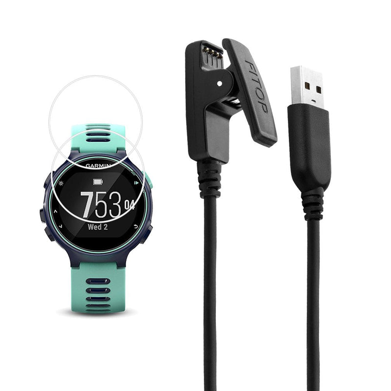 [Australia - AusPower] - JIUJOJA for Garmin Forerunner 735xt Charger Charging Clip Synchronous Data Cable and 2Pcs Free HD Tempered Glass Screen Protector Replacment Charger for Garmin Forerunner 735 Smart Watch 