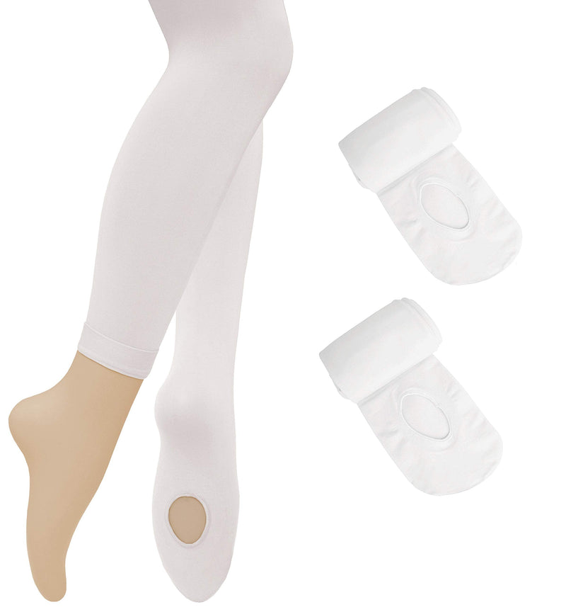 [Australia - AusPower] - Dancina Dance Ballet Tights for Girls & Women - Ultra-Soft Convertible Transition Tights 10-14 Years 2 Pairs White 
