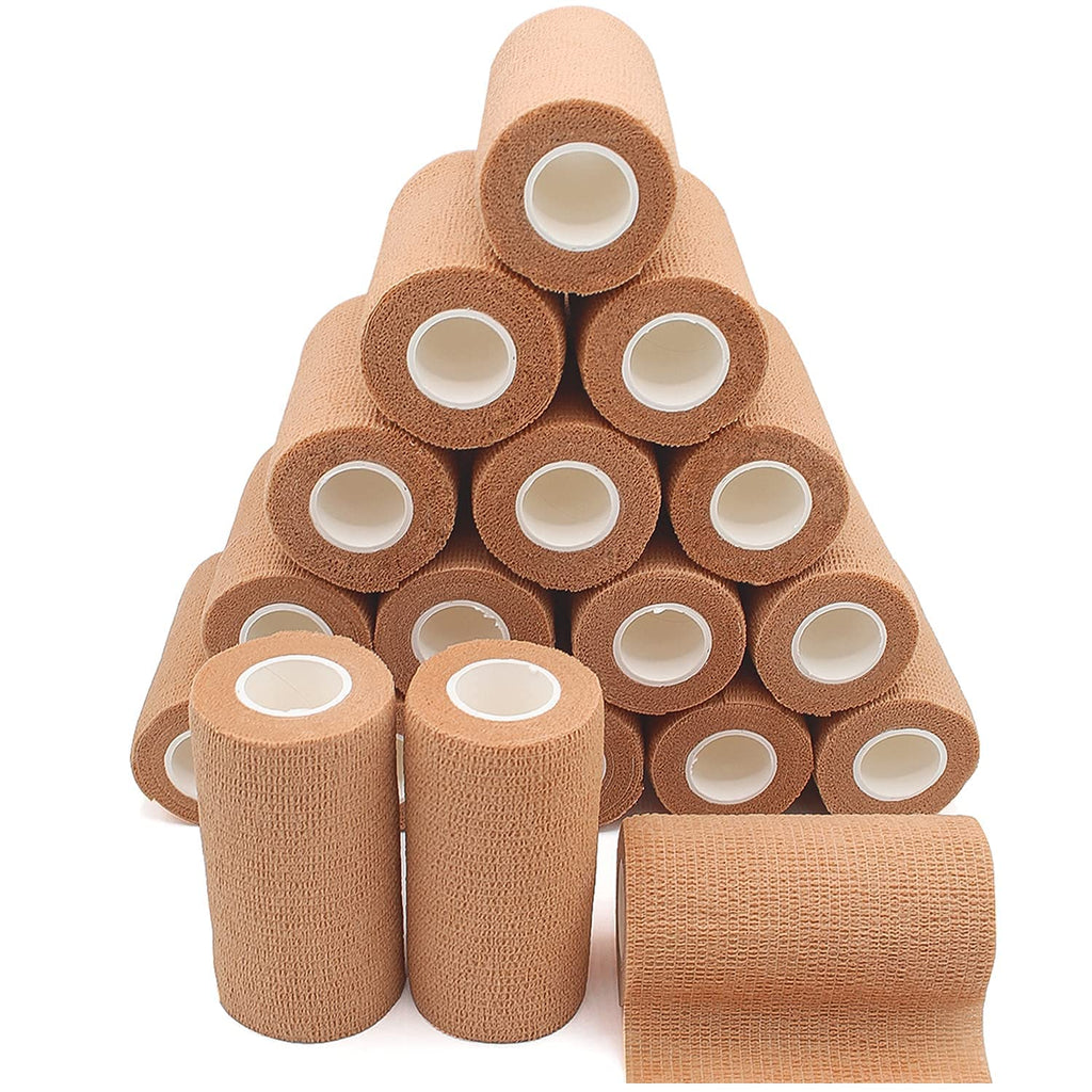 [Australia - AusPower] - 4-in Wide Self Adherent Cohesive Wrap Bandages (12 Pack), 5 yds Self Adhesive Bandage Wrap , Brown Athletic Tape, Hand & Wrist Wraps, Ankle wrap, Premium-Grade Medical Stretch Wrap, Non Woven Wrap 12 Pack 