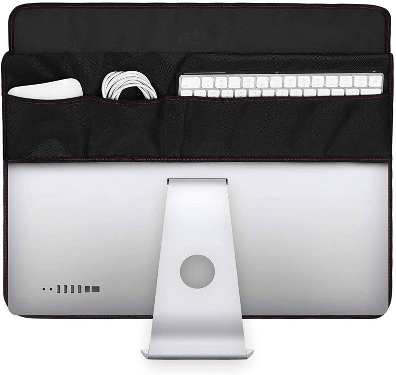 [Australia - AusPower] - TXEsign PU Leather Protective Screen Dust Cover Sleeve with rear pocket Compatible with IMAC A1224 / A1311 / A1418 (21.5" with pocket, Black PU Leather) 21.5 Inch 