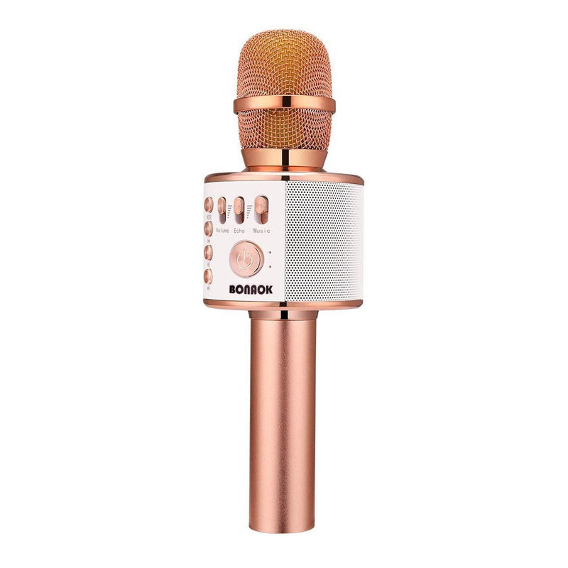 [Australia - AusPower] - BONAOK Wireless Bluetooth Karaoke Microphone, 3-in-1 Portable Handheld Mic Speaker Machine for All Smartphones, Gift for Girls Boys Kids Adults All Age Q37(Rose Gold) Rose Gold 