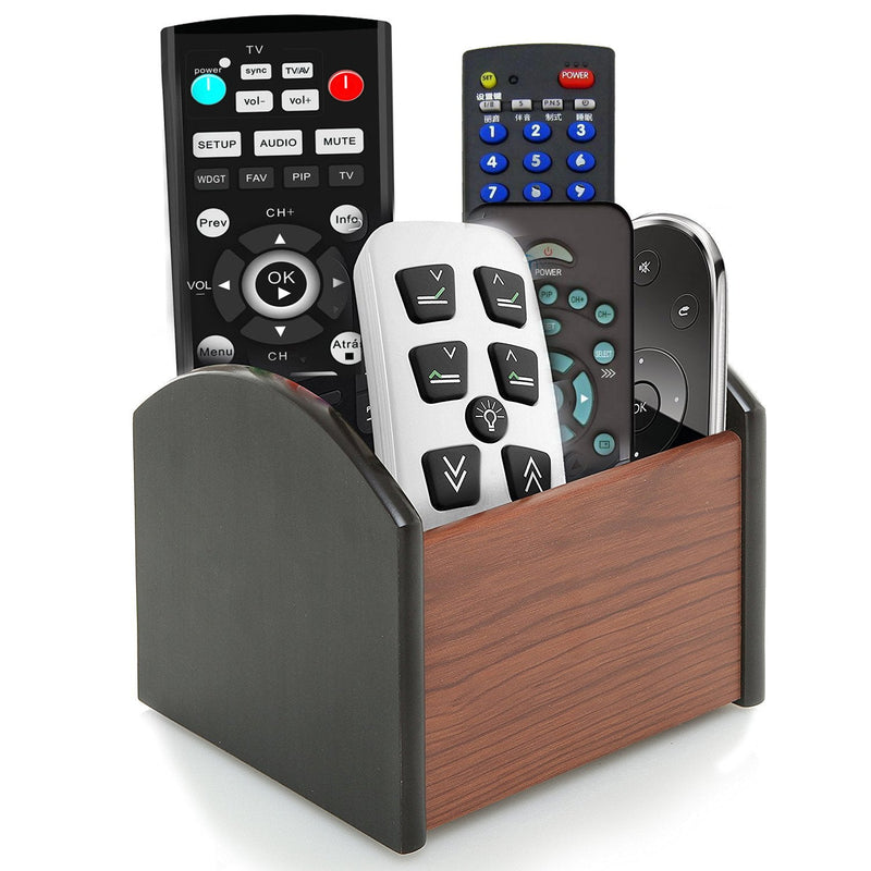 [Australia - AusPower] - Coideal Rotating Remote Control Holder Caddy, 4 Compartment Revolving Wooden Desktop Office Supplies Storage Organizer / Spinning Pen Pencil Stationery Holder Container Box for Desk Home 4 compartments 