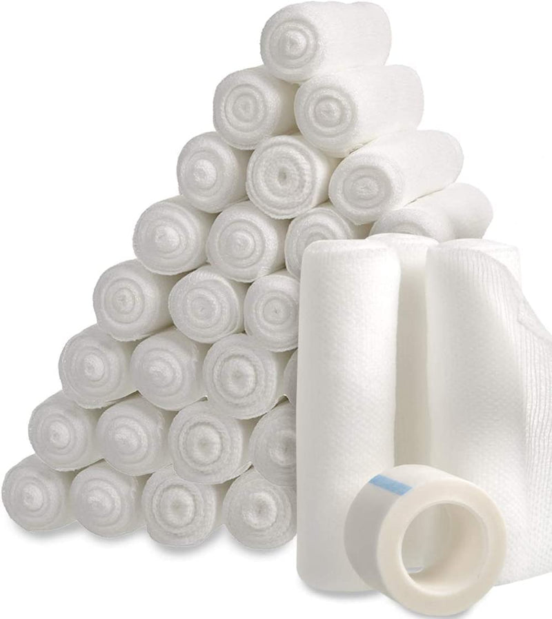 [Australia - AusPower] - Gauze Bandage Rolls with Tape (Pack of 36) - 4 Inch x 4 Yards Stretched Gauze Bandage, Breathable Gauze Wrap Used for First Aid Wound Care & Dressing, Bulk Gauze Rolls 4 Inch 36 Pack 