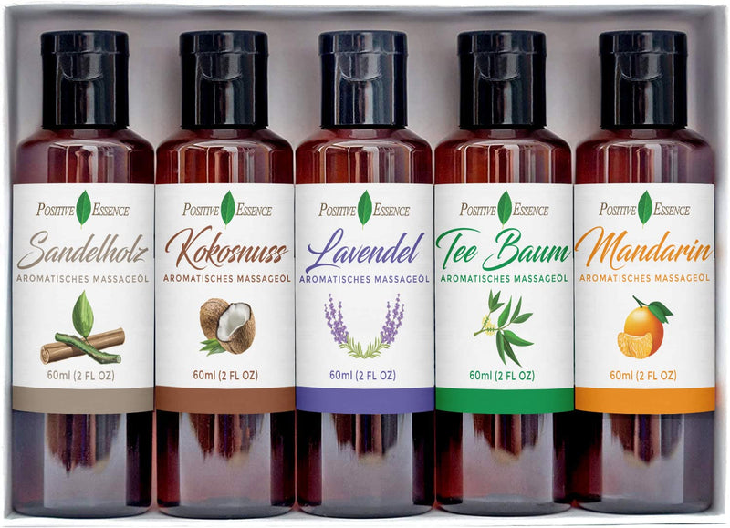 [Australia - AusPower] - Massage Oil for Massage Therapy – Relaxing Massage Oil Kit, Pure Essential Oils for Skin Care, Jojoba, Sweet Almond, Vitamin E – Body Oil Massage Set Gift Set A 2 Fl Oz (Pack of 5) 