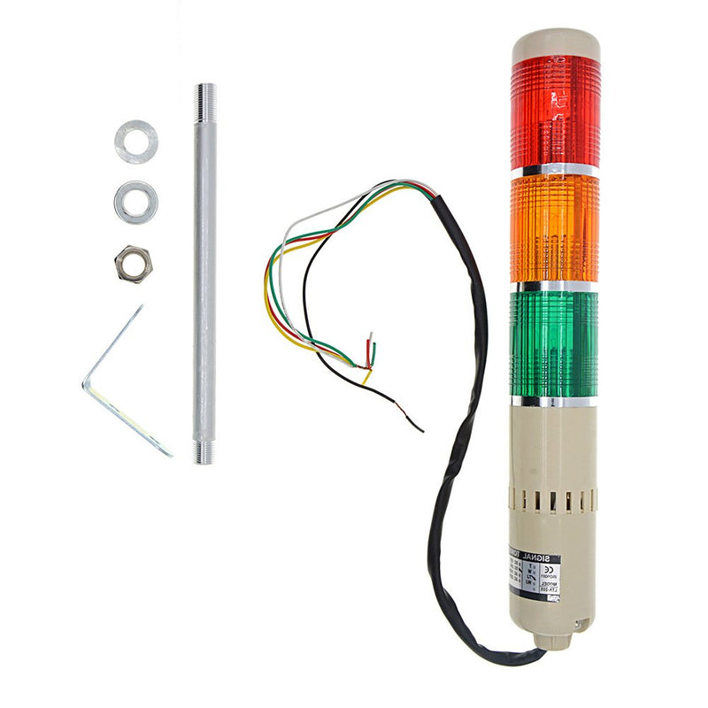 [Australia - AusPower] - YXQ DC 24V Industrial Signal Warning Steady on Red Green Yellow Light Tower Lamp Stack Alarm with Buzzer, 5W Bulb 
