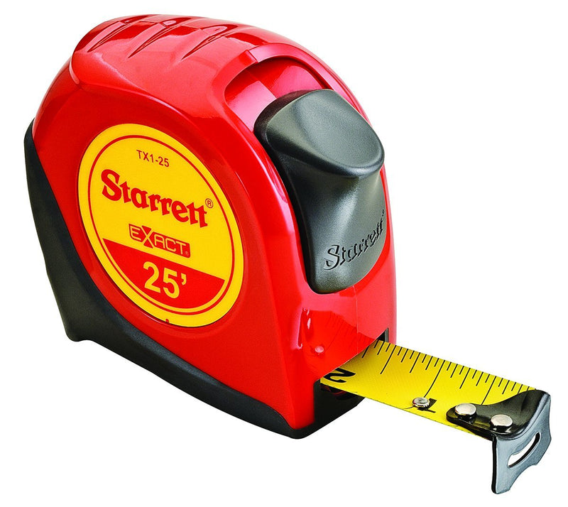 [Australia - AusPower] - Starrett KTX1-25-N-SP01 Exact Tape Measure, 1" Wide x 25', Graduated in 1/16", with Over molding for Improved Grip 