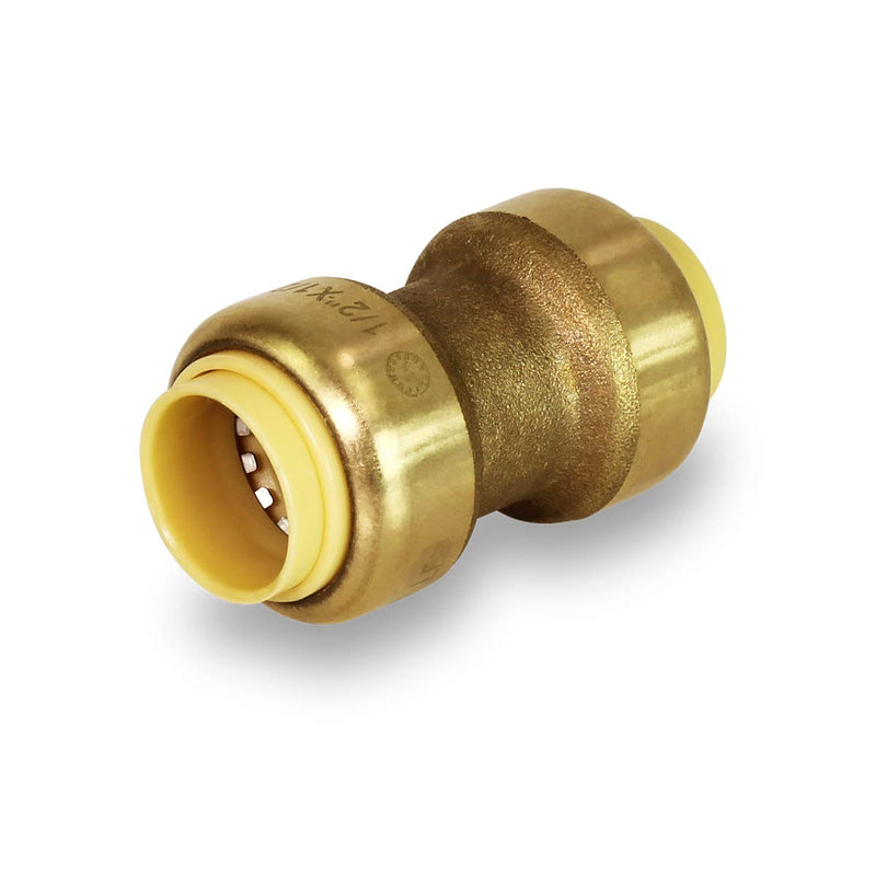 [Australia - AusPower] - Everflow Supplies Pushlock UPSC12 1/2 Inch Long Push X Push Coupling for Push-Fit Fittings, Made with Lead Free DZR Forged Brass, Connects PEX, CPVC and Copper, Pre-Lubricated for Quick Installation Single 