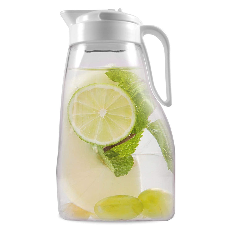 [Australia - AusPower] - Pratico Kitchen LargePour Water, Juice, and Beverage Airtight Pitcher, Made in Japan, 3.2 qt, 102 oz, White 3.2 Qt - Clear with White Top 