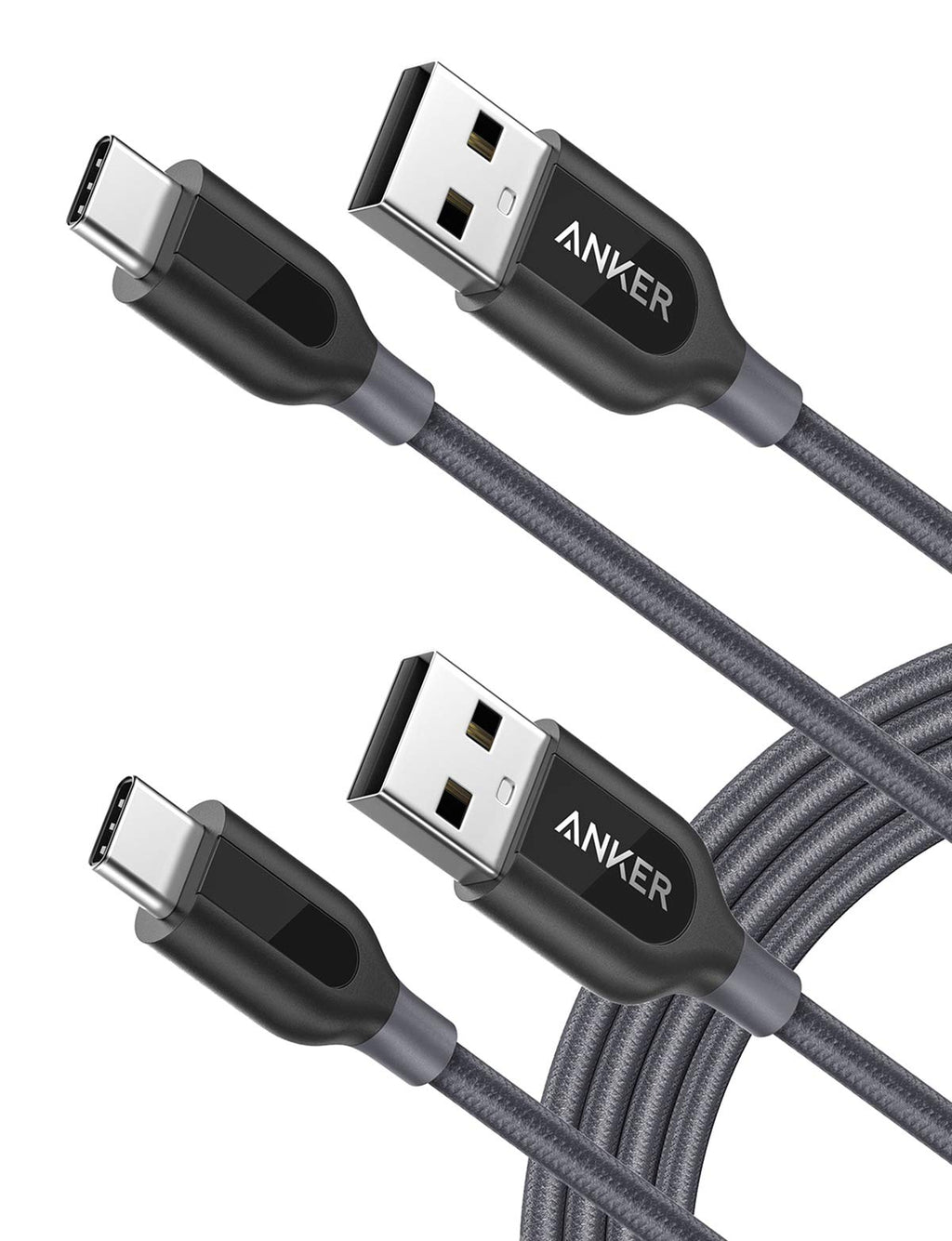 [Australia - AusPower] - USB Type C Cable, Anker [2-Pack 6ft] Powerline+ USB-C to USB-A, Double-Braided Nylon Fast Charging Cable, for Samsung Galaxy S10/ S9 / S9+ / S8 / S8+ , iPad Pro 2018, MacBook and More(Gray) 6 Feet Grey 2 