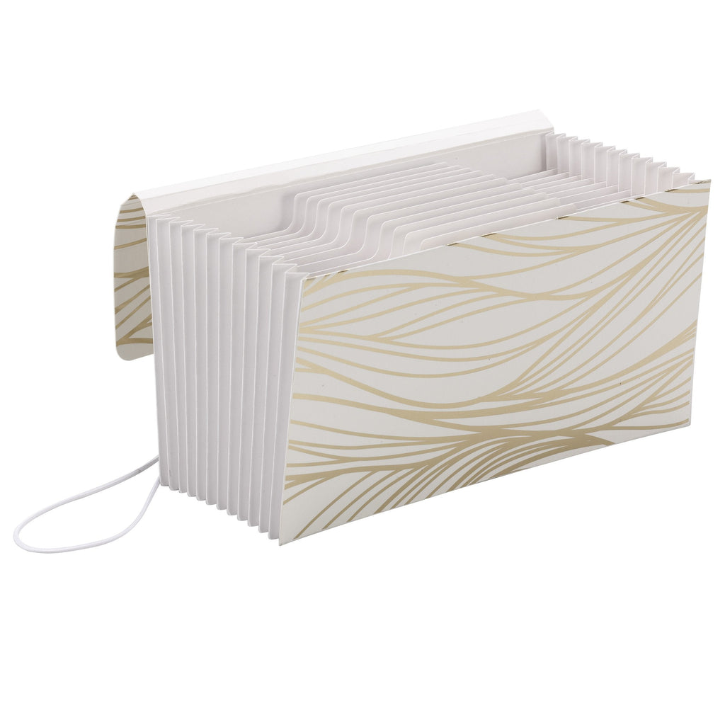 [Australia - AusPower] - Smead Tag Along Organizer with Flap and Cord Closure, 12 Pockets, 9-3/4" W x 5" H, White with Gold Foil (92033) 