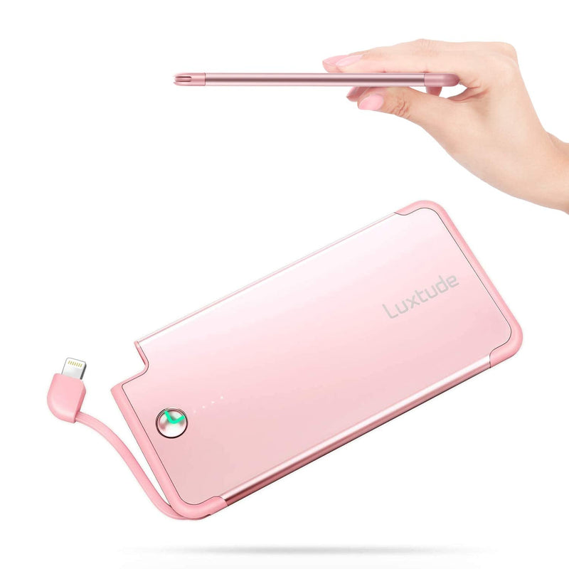 [Australia - AusPower] - Luxtude 5000mAh Portable Charger for iPhone, Ultra Slim Mfi Apple Certified Battery Pack Built in Lightning Cable, Fast Charging Power Bank for iPhone 13/12/11 Pro/X/XR/XS Max/8/7/6S, Rose Gold Pink. 2. 5000mAh-Rose Gold 