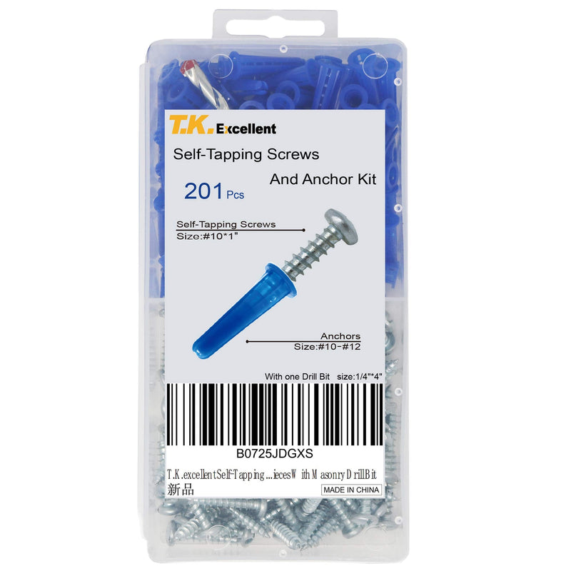 [Australia - AusPower] - T.K.Excellent Blue Conical Plastic Anchor and Self Tapping Screw and Masonry Drill Bit,201 Pieces 