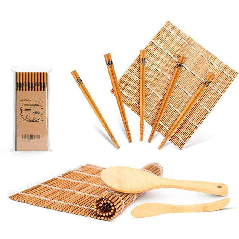 [Australia - AusPower] - Sushi Making Kit, Delamu Bamboo Sushi Mat, Including 2 Sushi Rolling Mats, 5 Pairs of Chopsticks, 1 Paddle, 1 Spreader, 1 Beginner Guide PDF, Roll On, Beginner Sushi Kit 