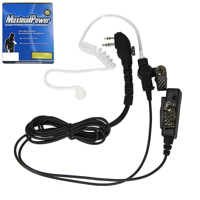 [Australia - AusPower] - MaximalPower Clear Coil Tube Earbud Headset PTT Mic w/Kevlar HYTERA 2-Pin Plug with Screw Black 