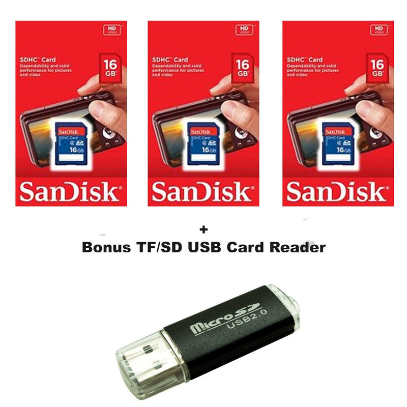 [Australia - AusPower] - Lot of 3 SanDisk 16GB SD SDHC Class 4 Flash Memory Camera Card SDSDB-016G-B35 Pack + SD/TF USB Card Reader 